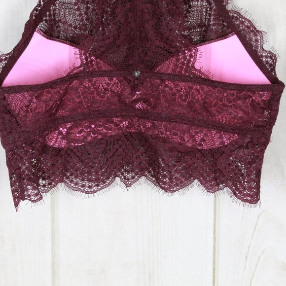 Victorias Secret Pink Purple Floral Lace Racer Back Push Up Bralette Size S - Picture 6 of 10